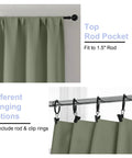 Ava Sage Green Blackout Curtains For Bedroom 2 Panels Set 40 Inch Wide By 63 Inch Long Rod Pocket Or Clip Style hanger details