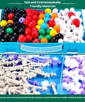 Colorful components of Organic Chemistry Molecular Model Kit 206pc for middle and high school students in a blue box.