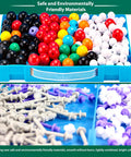 452 Piece Chemistry Molecular Model Kit With C60 for Hands On Learning Atoms, Bonds and Structures, colorful plastic spheres and connectors in a tray.