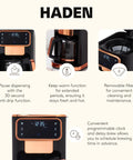 Heavy Duty 12 Cup Dual Brew Coffee Maker Built For Hot And Cold Brewing Keep Warm Plate Delay Timer And Adjustable Strength For Seriously Smooth Daily Sips In Sleek Black with display features.