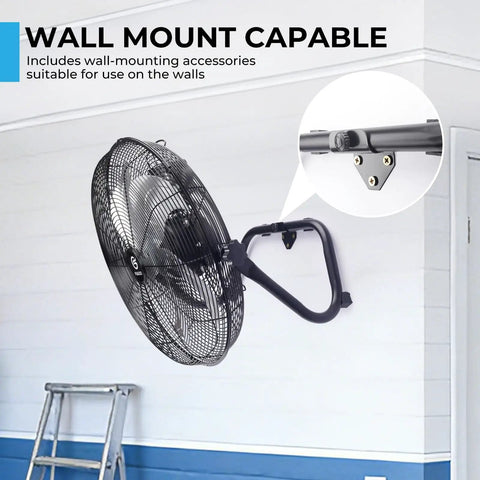 18 Inch High Velocity Floor Fan With Remote Control, 8 Speeds, Quiet BLDC Motor, Tilt Head, Metal Housing, wall mounted