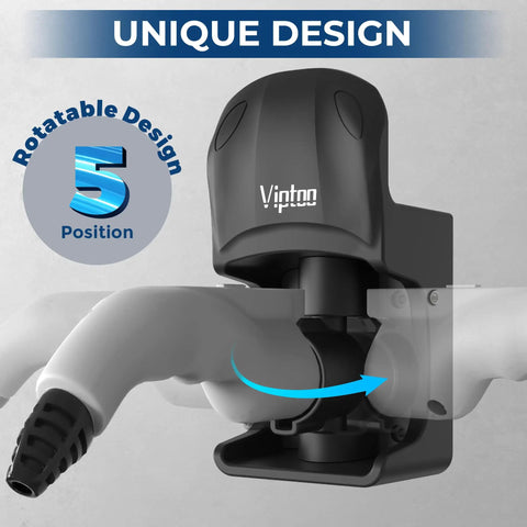 Badass J1772 Electric Vehicle Charger Holder Wall Mount with five notch adjustable design highlighting rotatable connector feature.