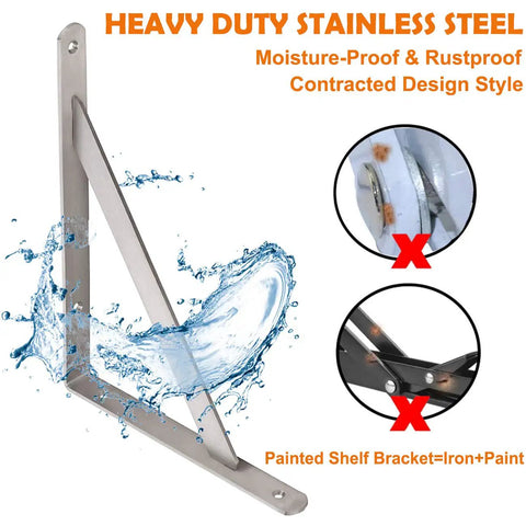 Heavy Duty Beefy Stainless Steel Shelf Brackets 16 By 12 Inches Max Load 550 Lb Built To Last Solid Corner Brace, water splash detail