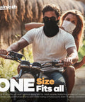 Two people on a motorcycle wearing Six Pack Neck Gaiter Face Mask Bandana For Outdoor Adventures, Fishing And Travel, Cooling Sun Protection.