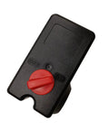 Beefed Up Replacement Pressure Switch Compatible With Porter Cable Air Compressors 105 To 135 Psi Dual Voltage 120 240 Volt 26 Amp 4 Port Quick Connect Fitting Runs Smooth Through The Grind, top view with red knob.