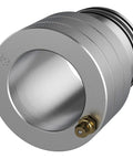Close-up of 39mm Maverick X3 wheel bearing greaser tool; knurled aluminum body, brass grease port