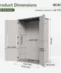 Outdoor Resin Storage Shed With Floor, 64 Cu Ft Vertical Storage Shed open showing dimensions and four-door access