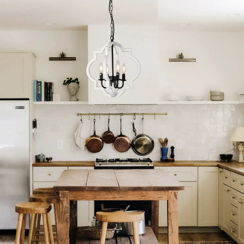 Farmhouse 4 Light Rustic Wood Chandelier Pendant Light For Dining Room Foyer And Kitchen with cozy vintage vibe