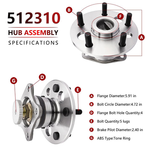 Rear Wheel Hub Bearing Assembly Pair For Toyota Avalon Camry Solara ES300 RX300 FWD Fits 1992-2004 Models with ABS Tone Ring