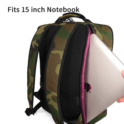 Underseat Carry On Travel Backpack 21L Lightweight Laptop Bag Fits MacBook Pro 16 Underseat Airline Bag Green Camo with laptop compartment