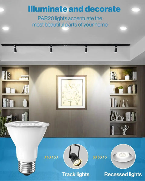 Hella Bright 6 Pack PAR20 LED Bulbs E26 Medium Base Dimmable Flood And Spot Light 7W Equivalent 50W Track Lighting Waterproof Instant On Flicker Free Energy Efficient