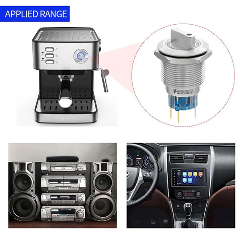 Beefy 22mm Rotary Selector Switch applied range in coffee machine, car dashboard, and stereo system