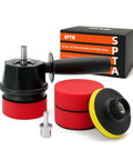 Forced Dual Action Polisher Adapter Kit With Three Polishing Pads For Cordless Drill displayed with boxed packaging