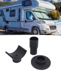 Beefed Up Bottle Jack Adapter Saddle 3 Inch Iron Lift Pad displayed with RV vehicle support setup