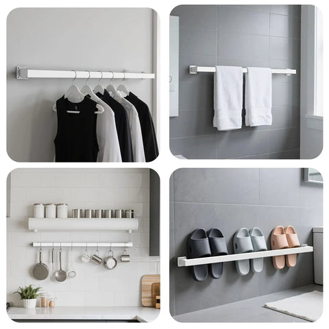 Six Foot White Square Tube Handrail With Super Grip Joints For Indoor Stairs And Wall Mounted Rails featuring visible towels and clothing.