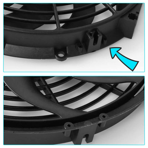 Close-up of Universal Drop In 12 Inch Electric Radiator Cooling Fan Push Pull Kit Full Mount Hardware components.