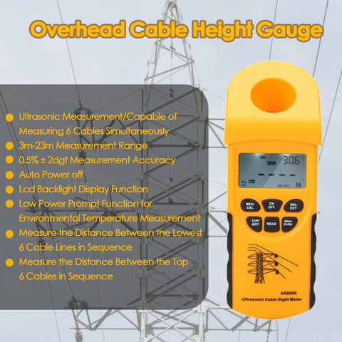 Six Cable Height Meter With AR600E LCD Display measures six cables against electrical lines background
