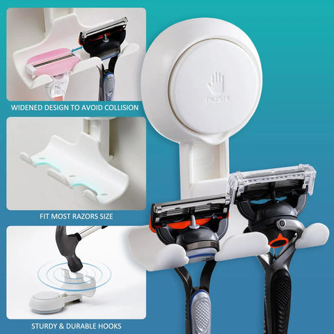 Two Pack Suction Cup Razor Holder For Shower And Bathroom Organizer No Drill Easy Install Strong Suction Wall Hooks For Razor Towel Loofah Shaver Soap White