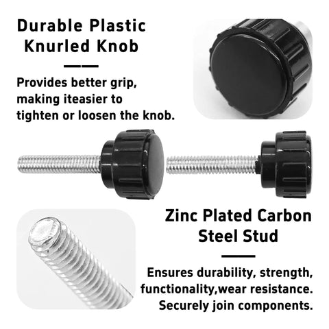 25 Pack M4 X 20mm Threaded Knurled Thumb Screws With Smooth Grip Knobs For Dead Simple Clamping And No Sweat Adjustments On Heavy Duty Tools And Shop Builds close-up of durable plastic knob and zinc plated carbon steel stud