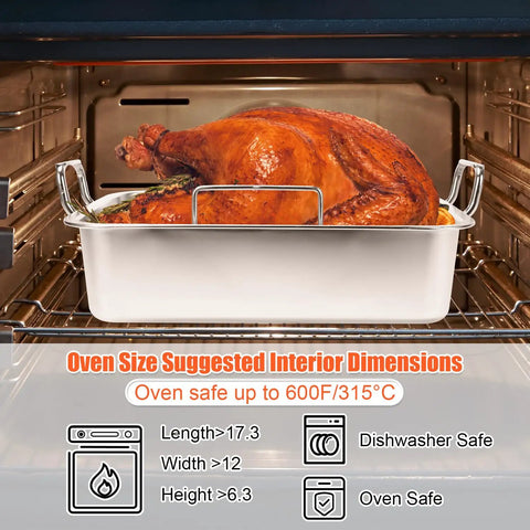 Nonstick 15 Inch Stainless Steel Roasting Pan With V Rack And Cooling Rack roasting turkey in oven