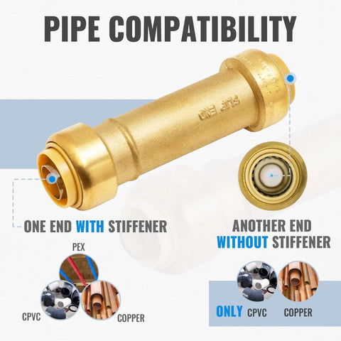 Three Quarter Inch Slip Coupling For Fast No Fuss Emergency Plumbing Repairs No Lead Brass Push To Connect Fittings For PEX Copper CPVC PERT Includes Disconnect Clip Pack Of 3