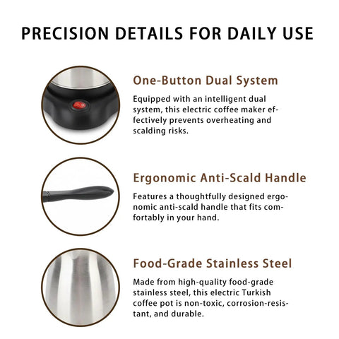 Electric Turkish Coffee Maker 600ml Capacity Brews 5 To 6 Cups, Multifunctional Large Capacity Brewing Pot, Stainless Steel 110V Coffee Brewer For Home Kitchen And Entertaining