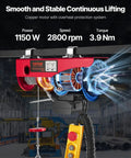 Electric Hoist With 14ft Remote Control 1320 Lbs Capacity 110V Winch in industrial setting, showing motor and remote control.