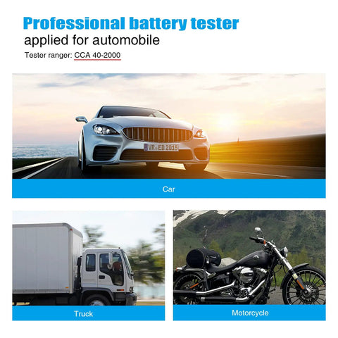 12V 24V Battery Tester For Cars And Light Trucks Cranking And Charging Checker 40 2000 CCA Range Tests Flooded AGM Gel Batteries Shows SOH And Alternator Health Auto Battery Analyzer Tool, car truck motorcycle