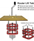 Heavy Duty Aluminum Router Table Lift Featuring A Slick Hand Crank And Four Jaw Clamp Rig For Rock Solid Woodworking Benches Up To Two Inch Vertical Rise with stainless steel support and 4 jaw mount