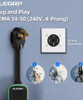 Level Two Electric Vehicle Charger Forty Amp 9.6 Kw Nacs Charging Station with NEMA 14-50 plug and flush mount outlet.