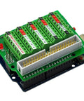 Arduino Screw Terminal Block Breakout Module For Uno R3 Soldered And Ready To Use 3 5mm Pitch Fits 26 AWG To 16 AWG Wires M2 Screws 40 Pin IDC Header Perfect For Quick Prototyping And Clean Wiring On Your Projects with green circuit board and labeled terminals
