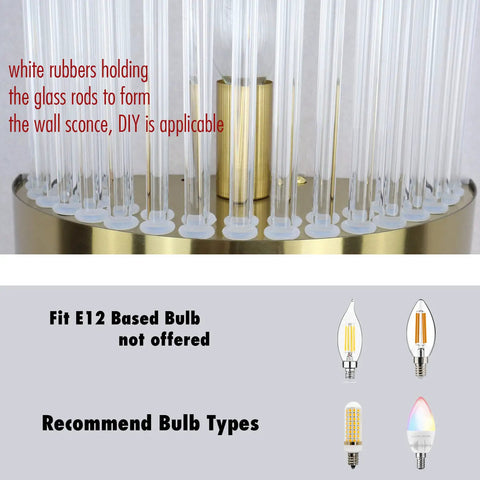 Close-up of Mid Century Brass Wall Sconce With Glass Rods 2 Pack showcasing white rubber holders for DIY assembly.