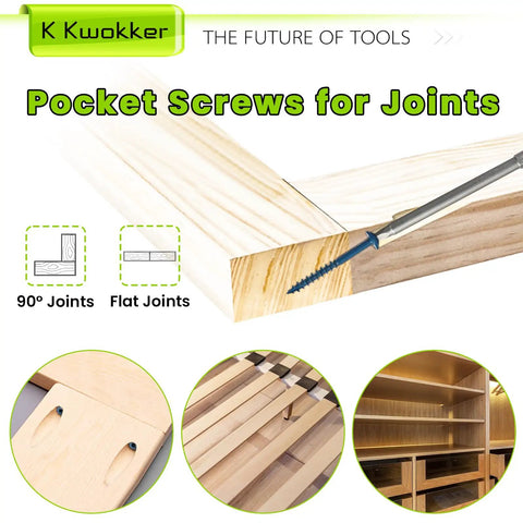 460 Pcs Pocket Hole Screw Kit With 1 Inch 1 And A Quarter Inch 1 And A Half Inch 2 Inch And 2 And A Half Inch Coarse Thread Blue Anti Rust Coated Square Drive Self Tapping Wood Screws For Indoor Outdoor Projects shown in softwood joints
