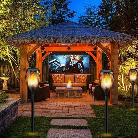 Outdoor Solar Flame Torch Lights Waterproof Mood Lighting For Pathway Patio Yard Garden With Auto Dusk To Dawn On Off 96 LED