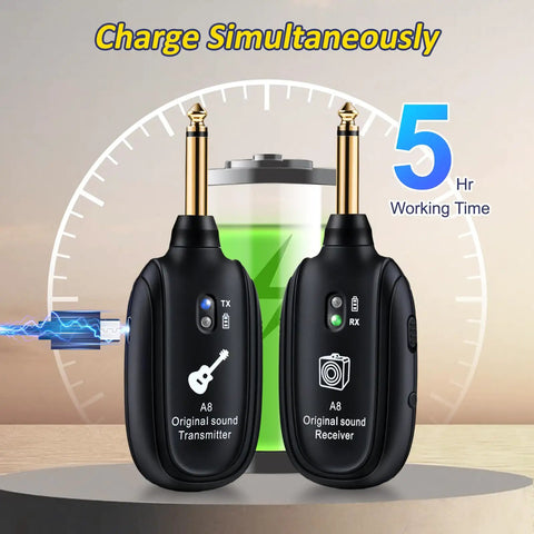 2.4GHz Wireless Guitar Transmitter And Receiver System For Electric Guitar And Bass, Ultra Low Latency Under 4ms, Rechargeable