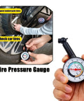 High Precision Mechanical Tire Pressure Gauge For Car And Motorcycle With Analog Dial No Fuss Portable Air Pressure Tool For Safe Driving And Peak Tire Life Daily black gauge in hand