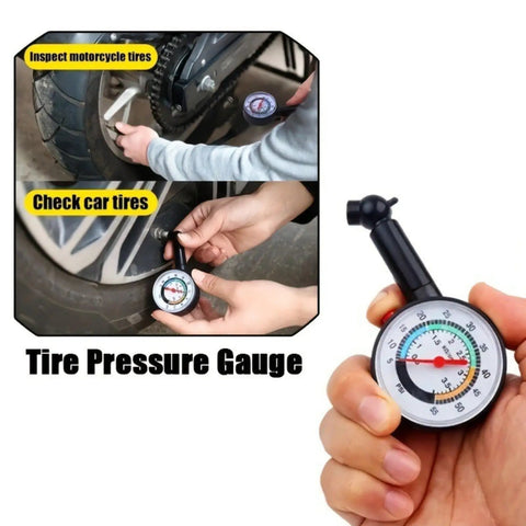 High Precision Mechanical Tire Pressure Gauge For Car And Motorcycle With Analog Dial No Fuss Portable Air Pressure Tool For Safe Driving And Peak Tire Life Daily black gauge in hand