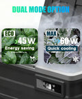 Dual Zone Portable Fridge And Freezer With Heavy Duty Wheels, 42Quart Electric Cooler showing eco and max mode energy settings.