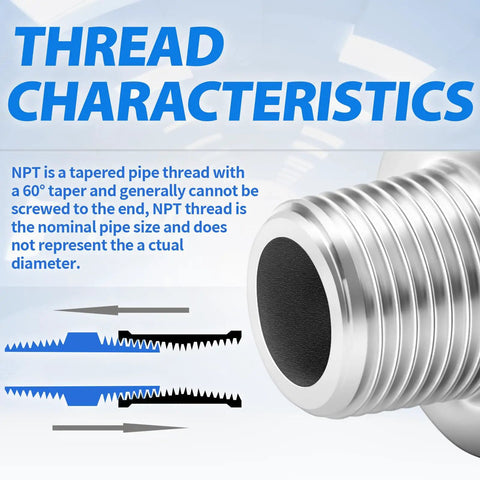 Close-up of 304 Stainless Steel Reducer Adapter 3/4 NPT Female To 1/2 NPT Male Pipe Fitting highlighting thread characteristics.