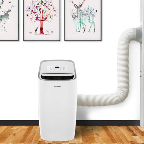 Easy Portable AC Window Vent Kit With Adjustable Vertical Or Horizontal Sliding Window Plate For Window AC Units, 5.9 Inch Diameter Seal And 59 Inch Exhaust Hose, Perfect For Quick No Mess Cooling At Home Or Office connected to portable AC unit.