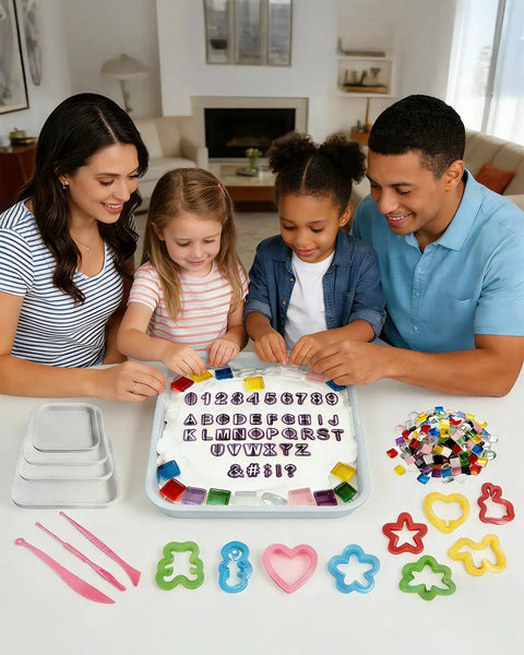 Family using 12 Piece Stepping Stone Molds Kit for Concrete Pavers Squares 4 Size Set for Garden Outdoor Pathways DIY Craft Kit