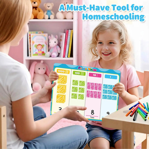 Child using Hands On Wooden Magnetic Place Value Blocks For Kids With Regrouping Base Ten Chips at home