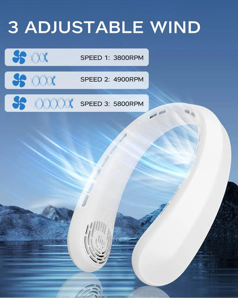 Neck Fan Portable Personal Cooling Device With 5200mAh USB Rechargeable Battery 3 Speed Bladeless Ultra Quiet Wearing Fan