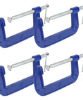 Four Pack 5 Inch Blue C Clamps Heavy Duty Iron Clamps for Woodworking, Welding, and Automotive Use Secure Brake Calipers DIY Projects Building Maintenance and More for DIYers, four 5-inch clamps