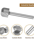 Pro Grade Bowl Tray Router Bit Quarter Inch Shank Three Quarter Cut Diameter Carbide Tip Two Flute Milling Cutter, sharp blade close-up.
