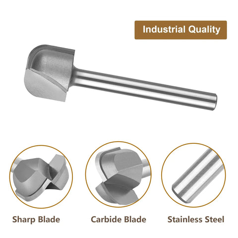 Pro Grade Bowl Tray Router Bit Quarter Inch Shank Three Quarter Cut Diameter Carbide Tip Two Flute Milling Cutter, sharp blade close-up.