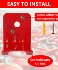 Badass Durability Iron Fire Extinguisher Brackets 2 Pack Wall Mount Holders showing red steel rack with screws, holding 5-15 lbs.