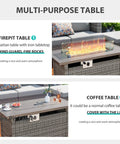44 Inch Outdoor Fire Pit Table With Wind Guard And Auto Ignition Propane Gas Fire Pit 60,000 BTU Gray Rattan Rectangular Table