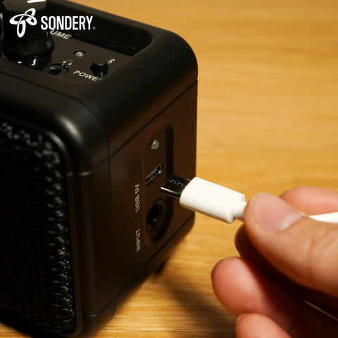 Charging USB port of Ultra Portable 5W Mini Guitar Amp For Electric Guitars With Two Speakers And Rechargeable Battery