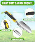 8 Piece Aluminum Alloy Garden Shovel Set for Quick Digs and Planting with Soft TPR Handles, highlighting durable shovel